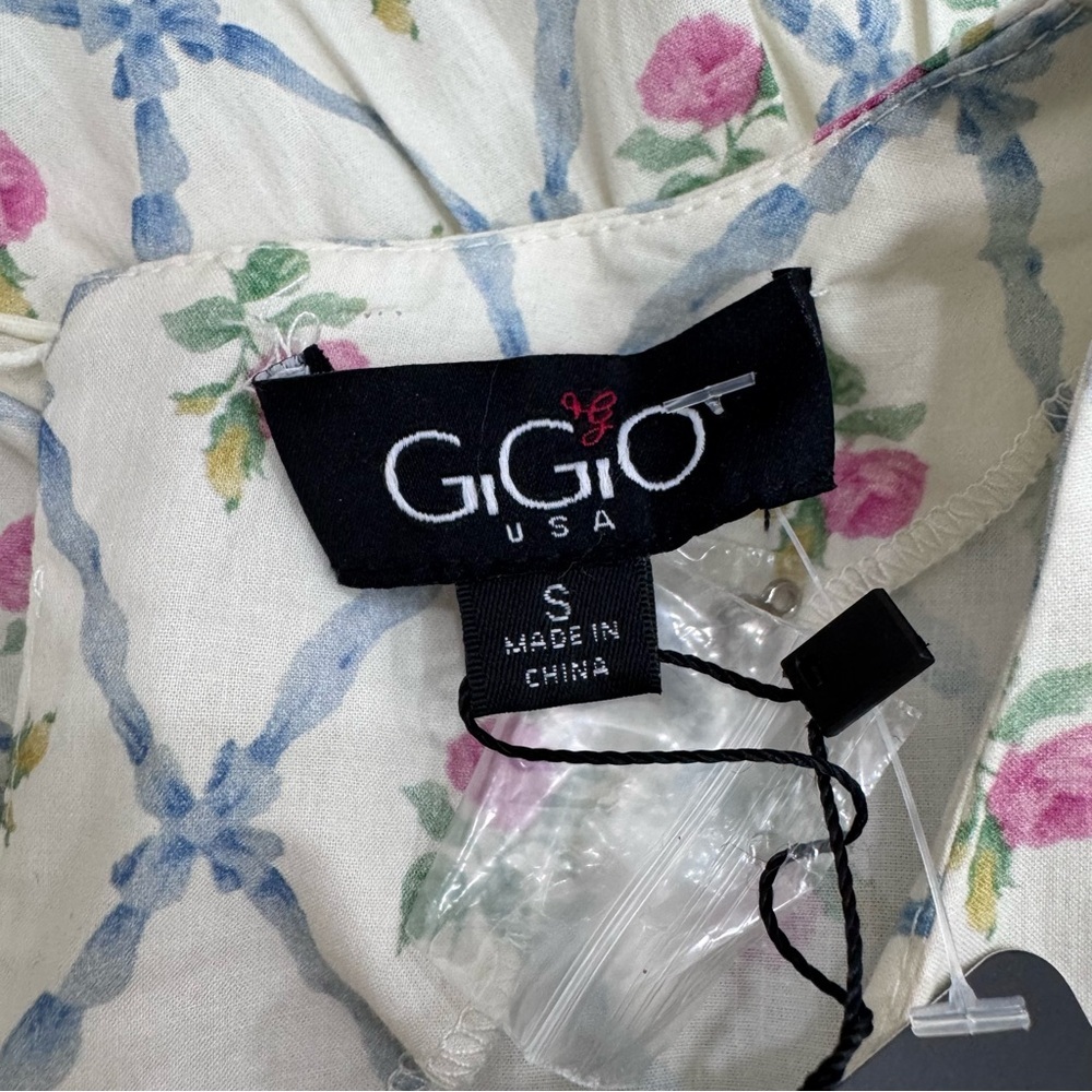 Gigio Round neck mini babydoll Tiered Cottage core puff sleeves trellis Dress Sm - Picture 9 of 10